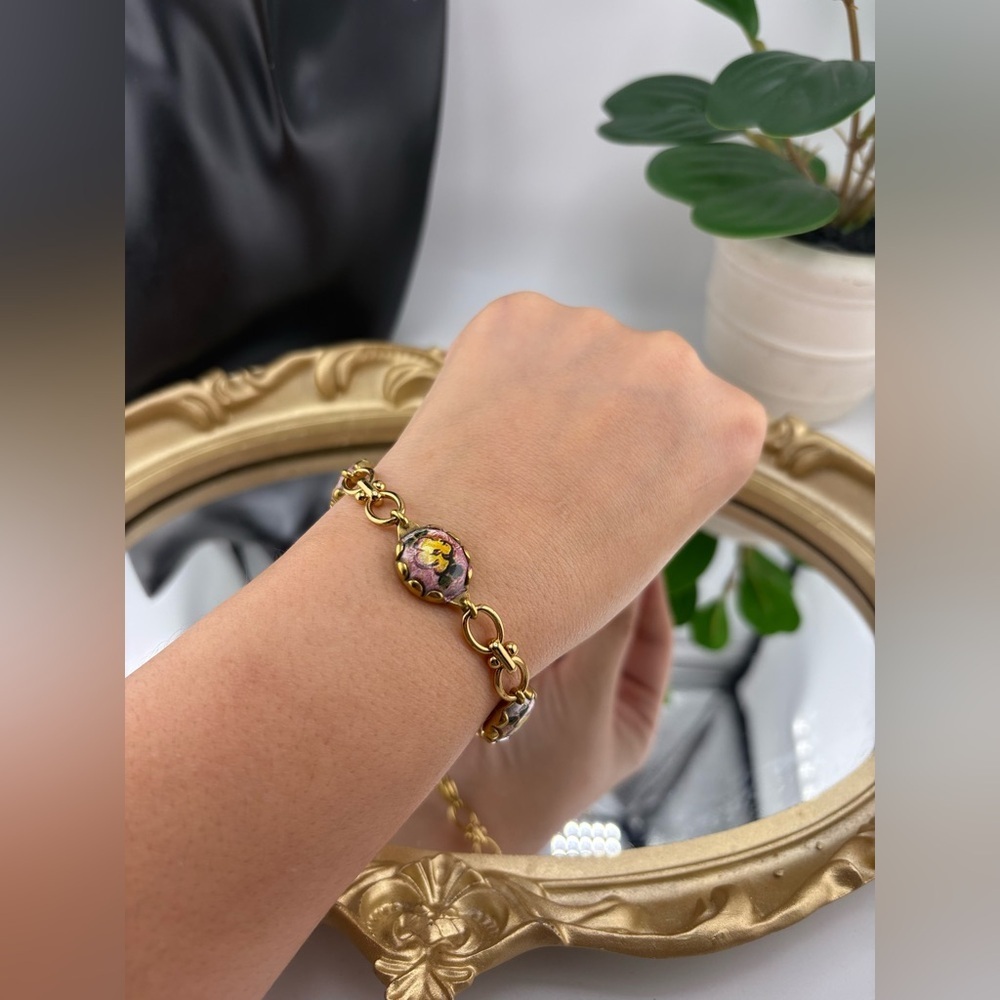 Gold Enamel Floral Charm Bracelet - Picture 6 of 6